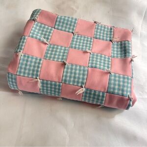 Pink and Blue Checkered Quilted Throw